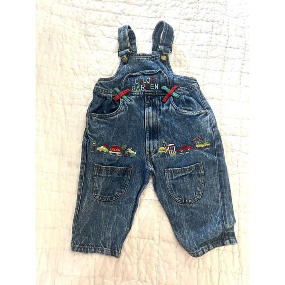 Vintage Westside Baby Overalls sz‎ 12 mo Color Garden Transportation Colorful